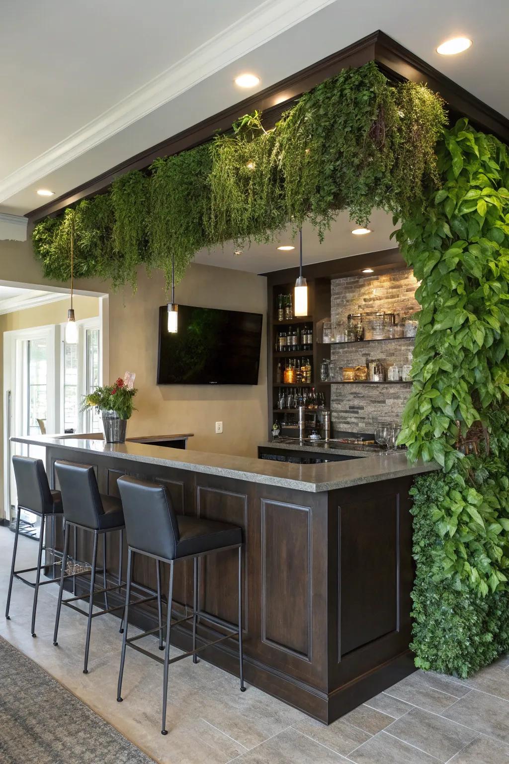 A living wall brings a refreshing natural element to your bar space.