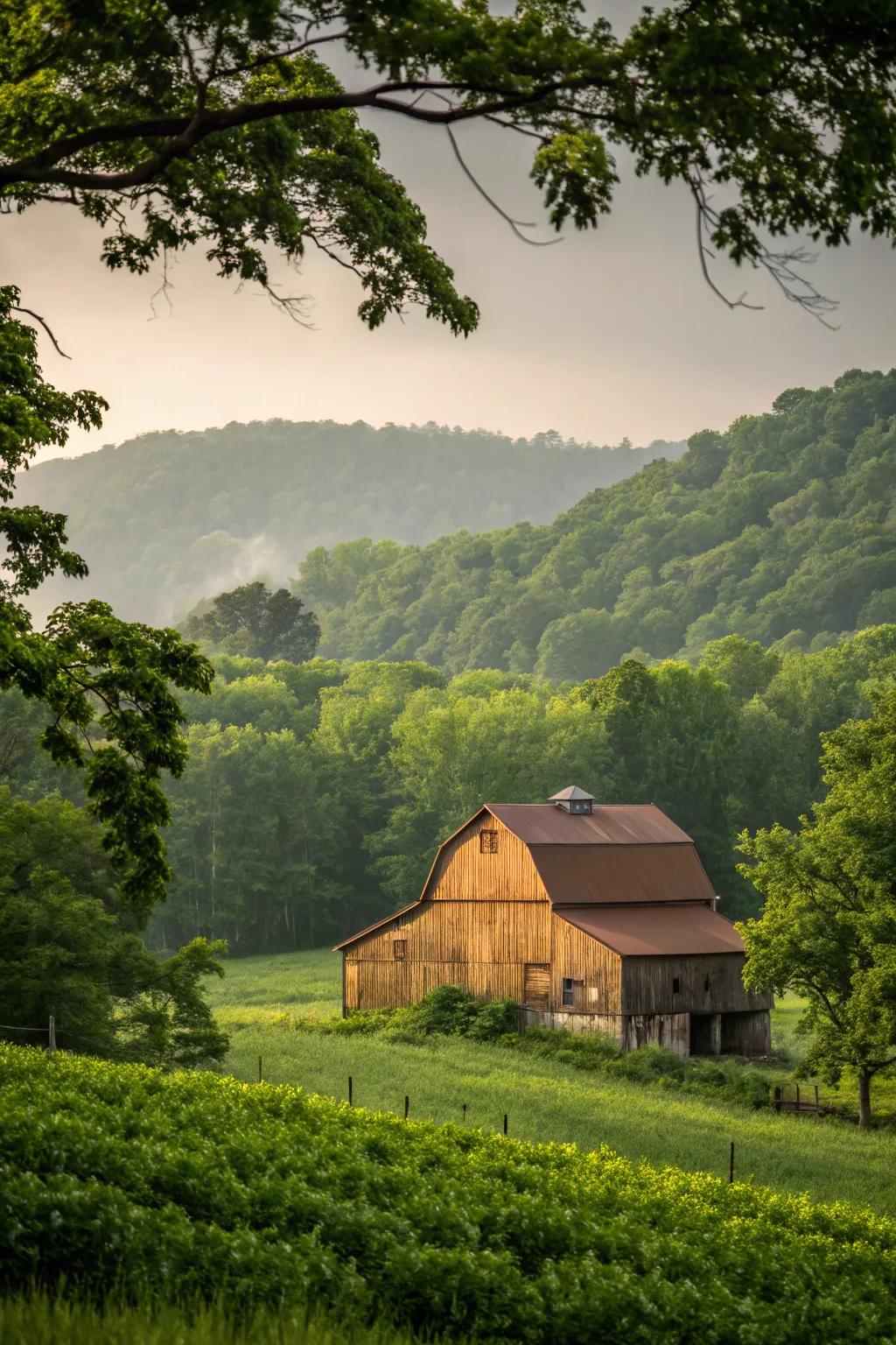 An earthy copper barn that exudes warmth and richness.