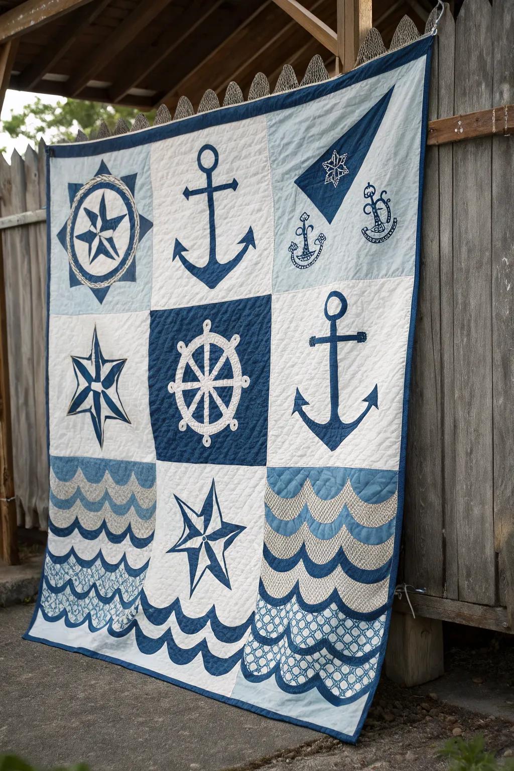 Barn quilt with a nautical theme.
