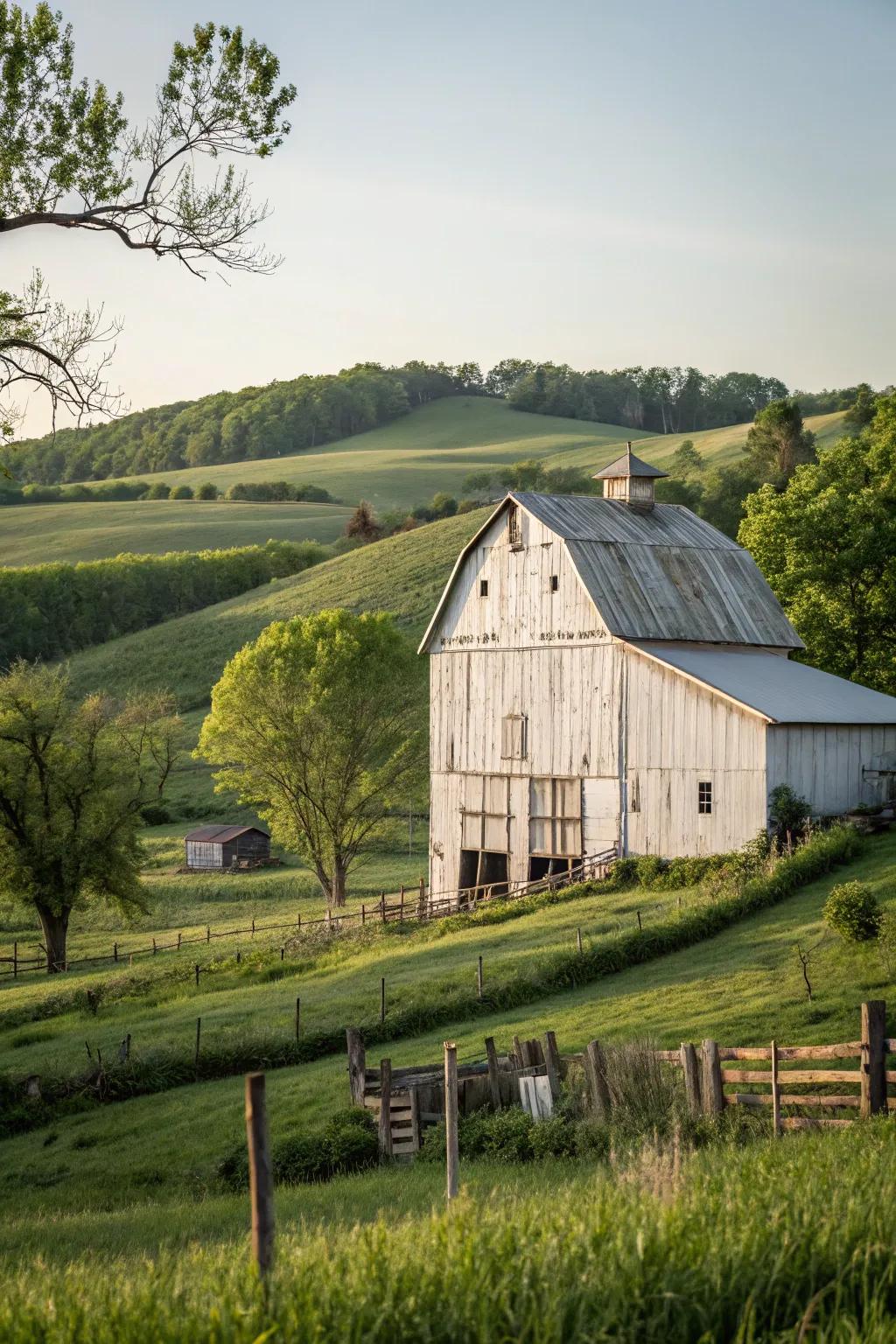 A barn with wood panel siding that radiates timeless charm.