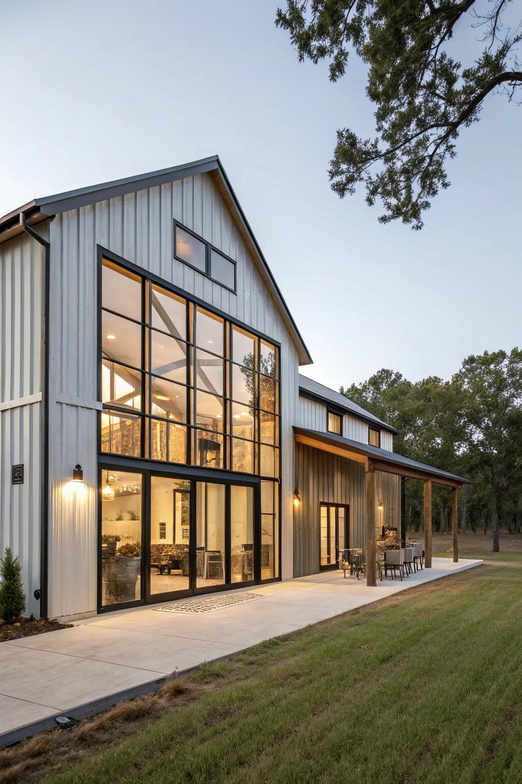 Sleek, modern touches bring a contemporary flair to this barndominium.