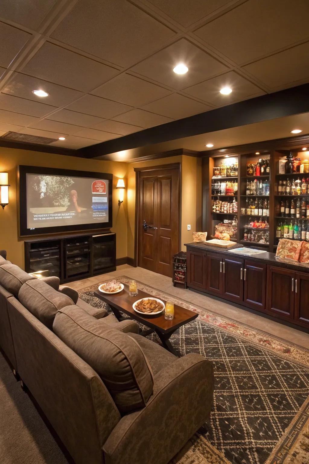 A refreshment hub provides ease and contributes to the cinema-like atmosphere within your media room.