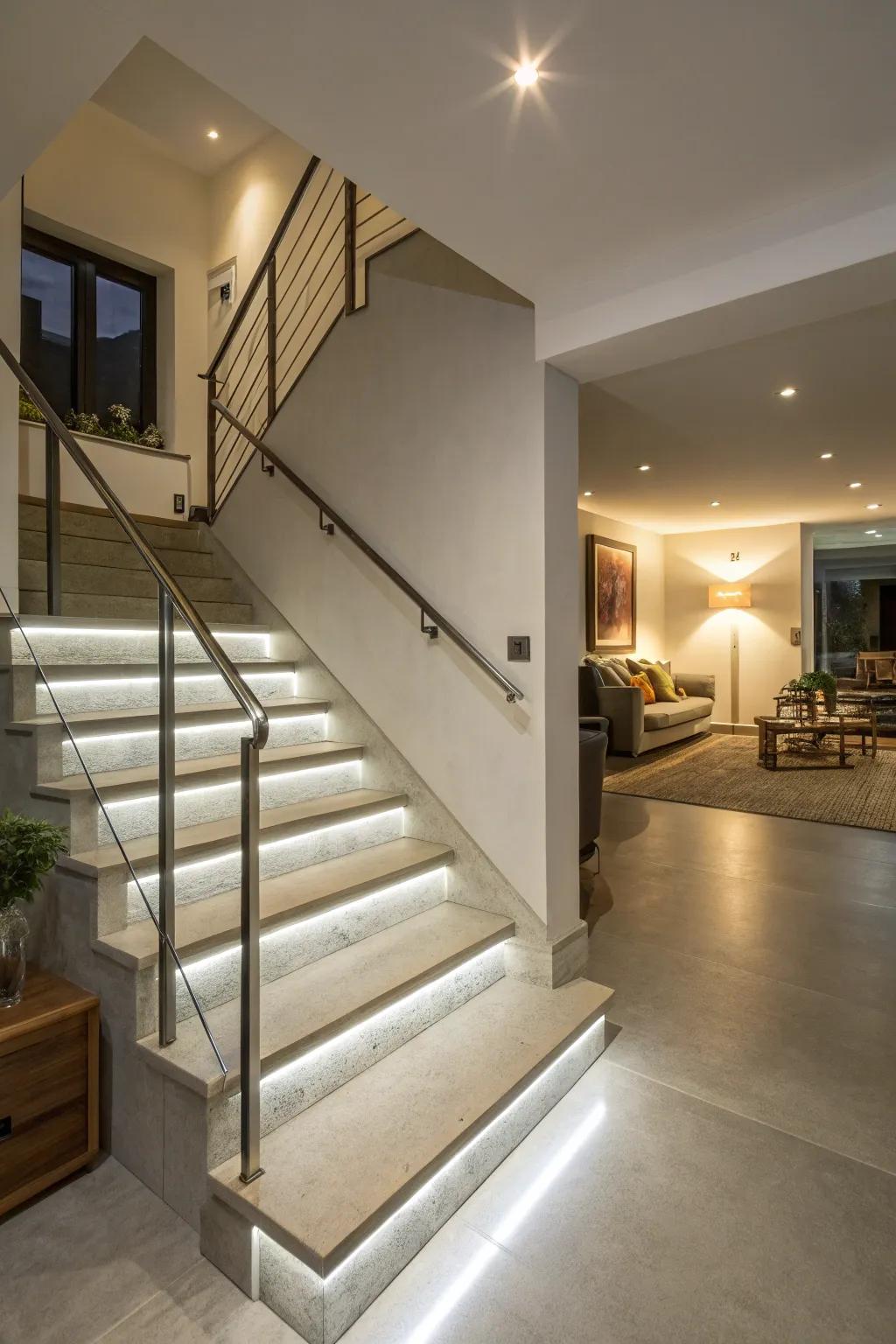 Built-in lighting to rails improves safety and sets a delightful atmosphere.