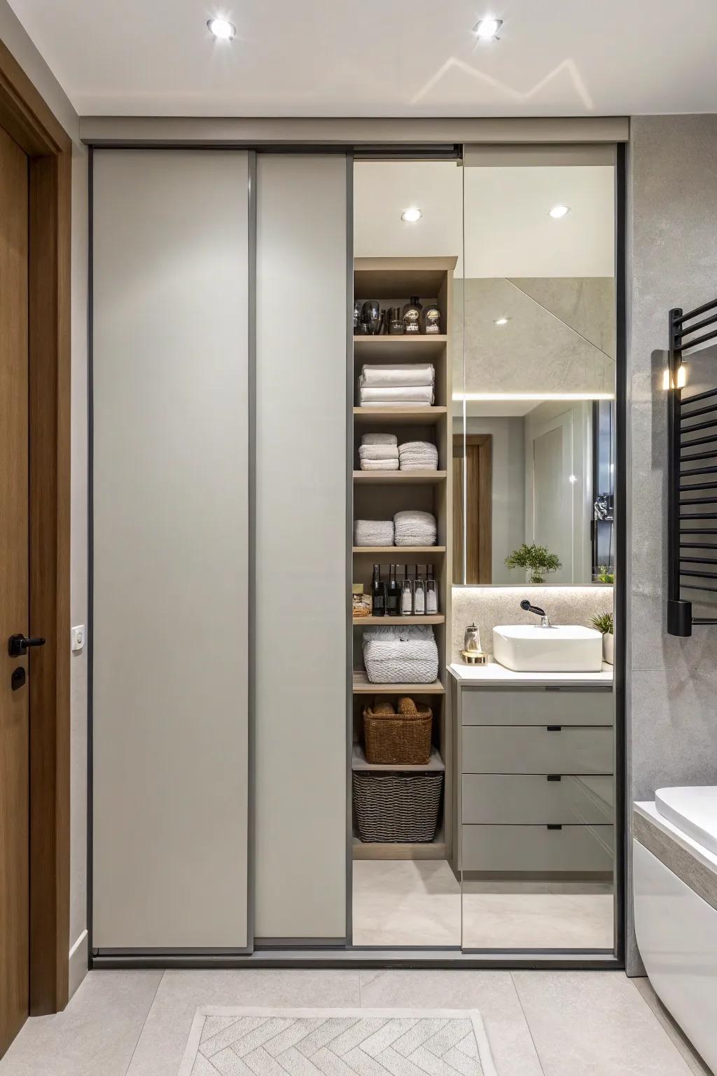 Sliding partitions introduce elegance and conserve space.