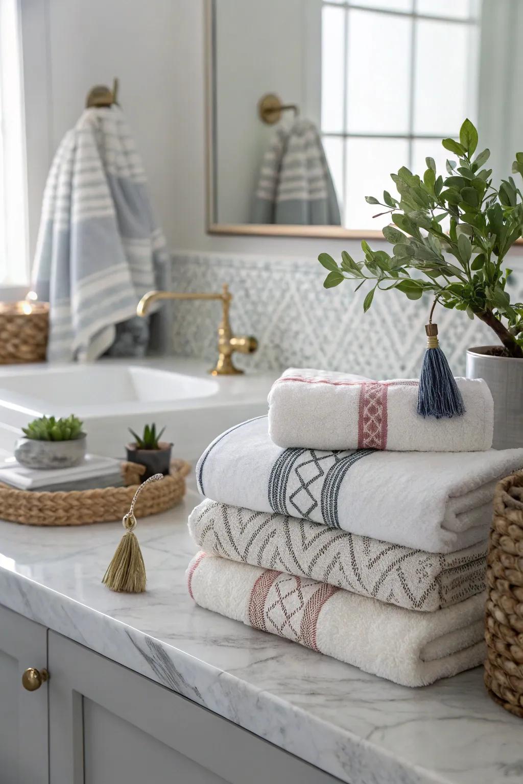 Arranged cloths with accessories create a stylish display.