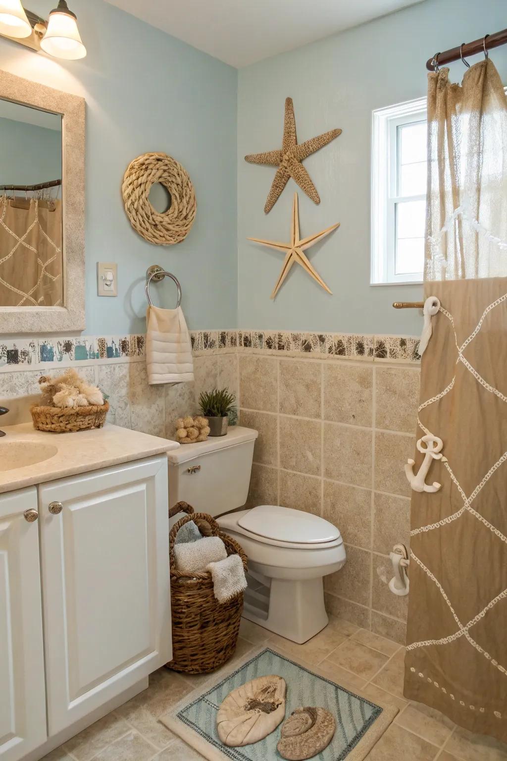 To get a stylish bathroom, keep the theme consistent.