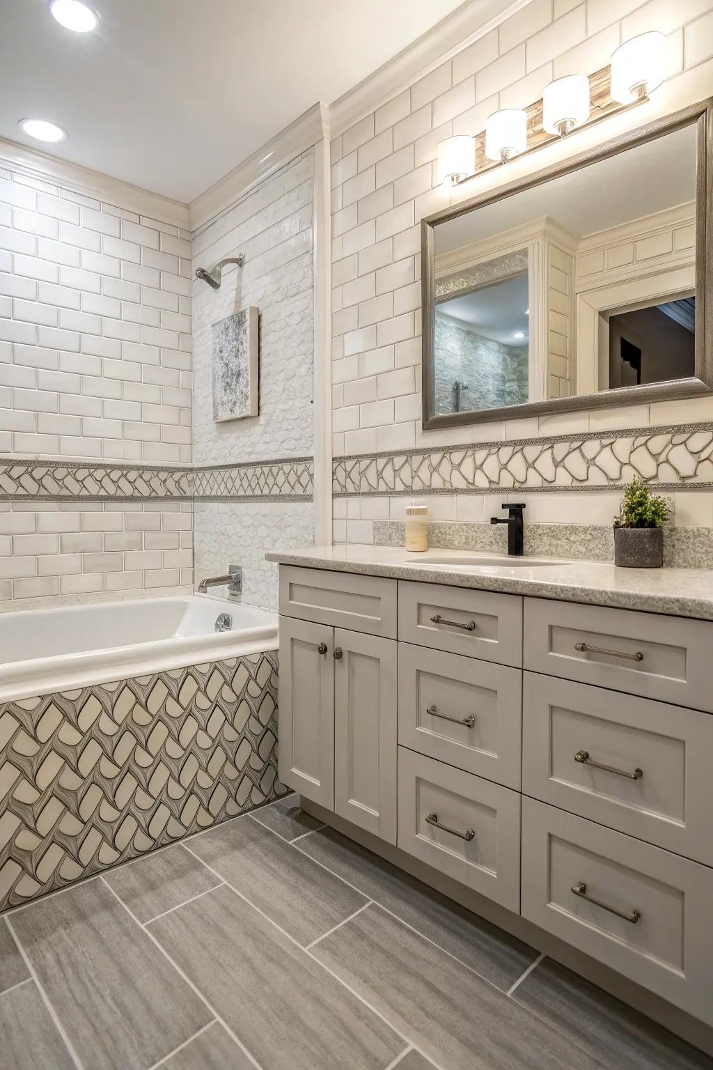 Graded trims introduce depth and dimension to bathroom design.