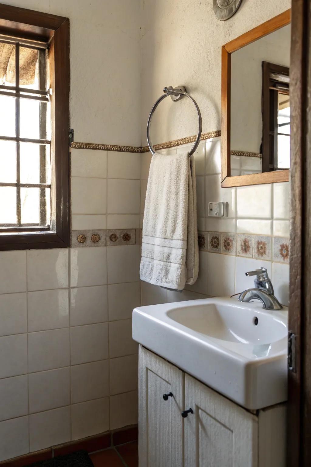 Optimize area with a compact towel ring for your hand towels.