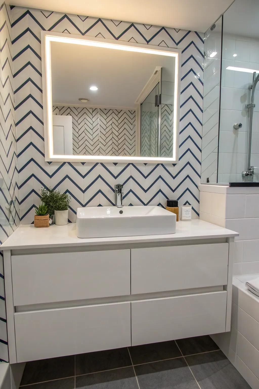 Chevron patterns blend classic and modern styles.