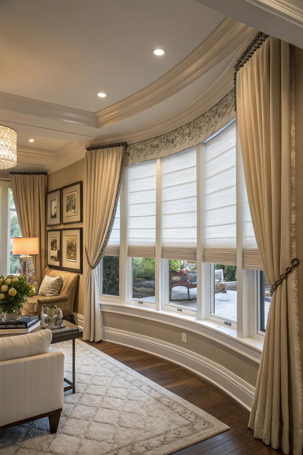 Motorized shades blend modern convenience with style.