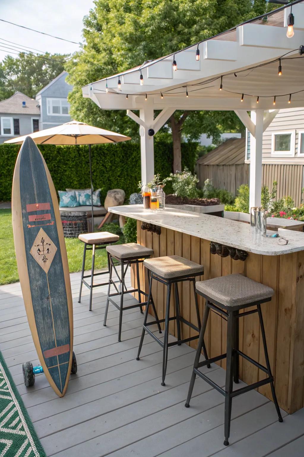 An outdoor bar can be a fun and practical addition to your backyard.