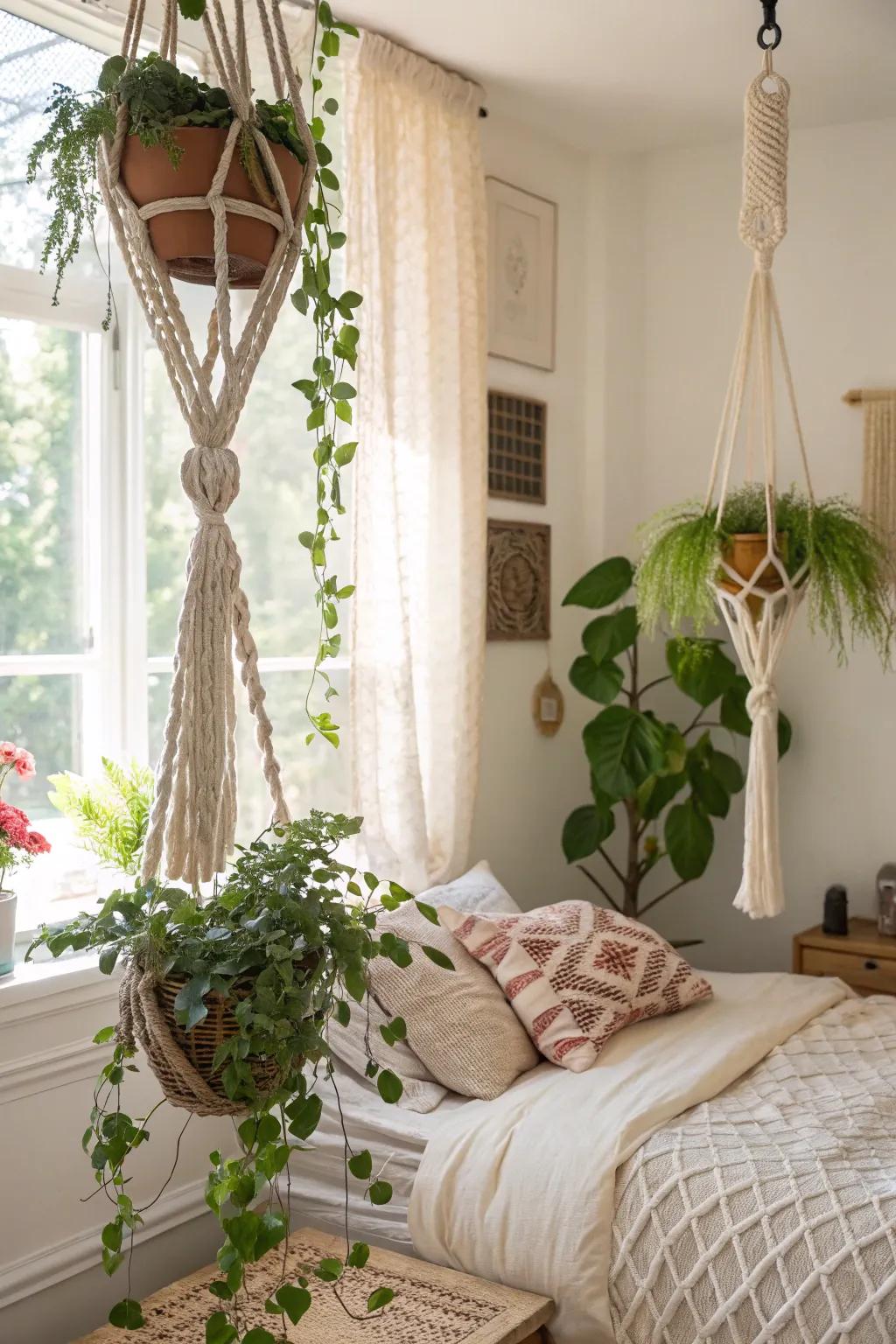 Knotted slings inject a bohemian touch to your decor.