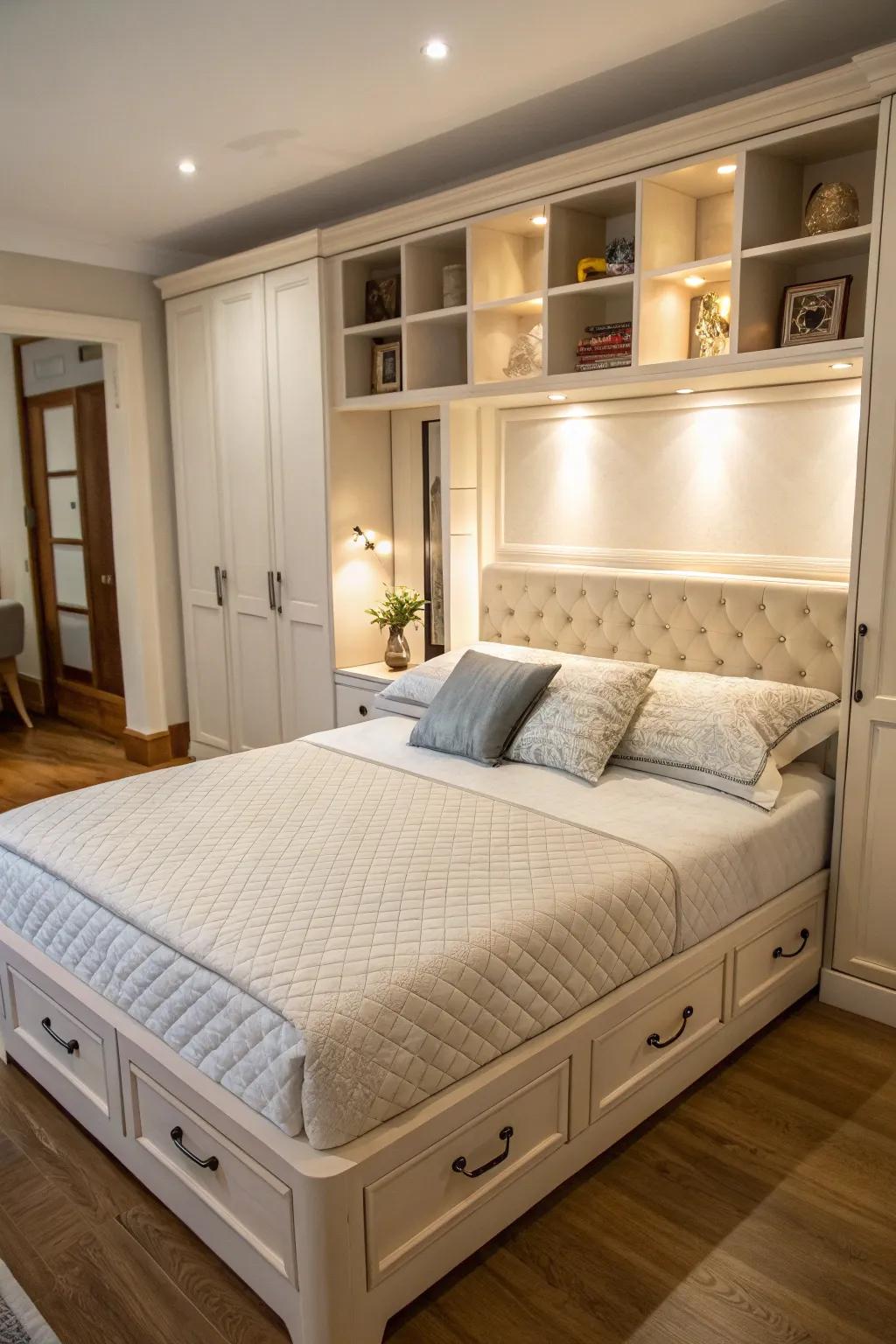 Get the most out of any area using a headboard that provides extra space.