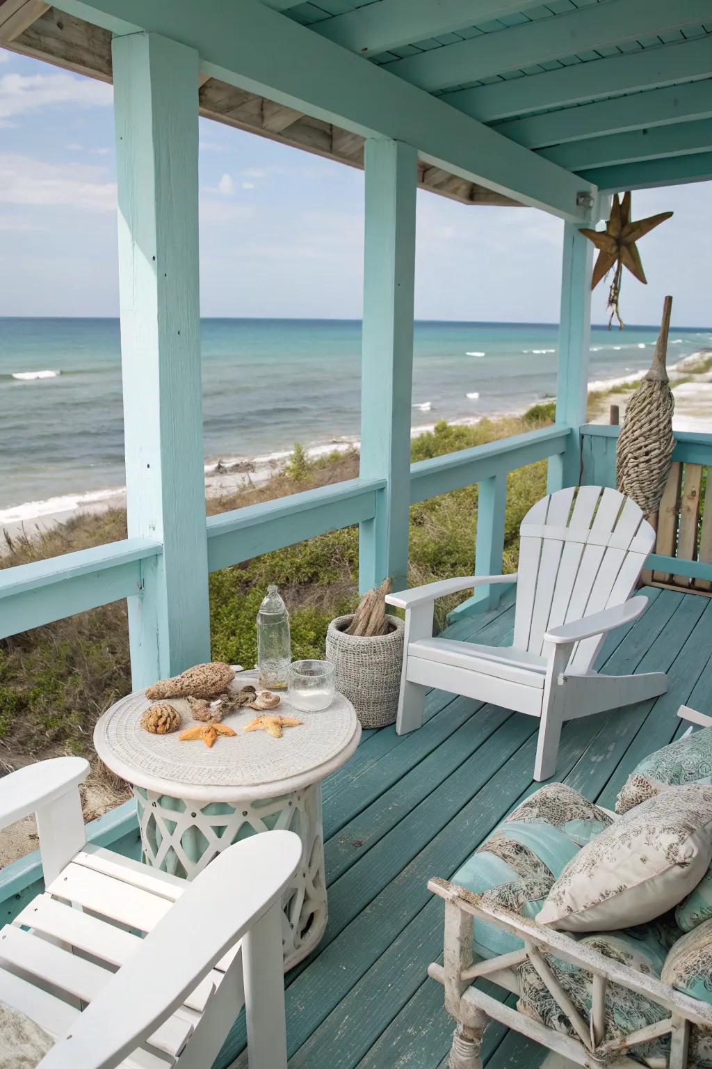 Sea blue decks evoke a refreshing coastal feel.