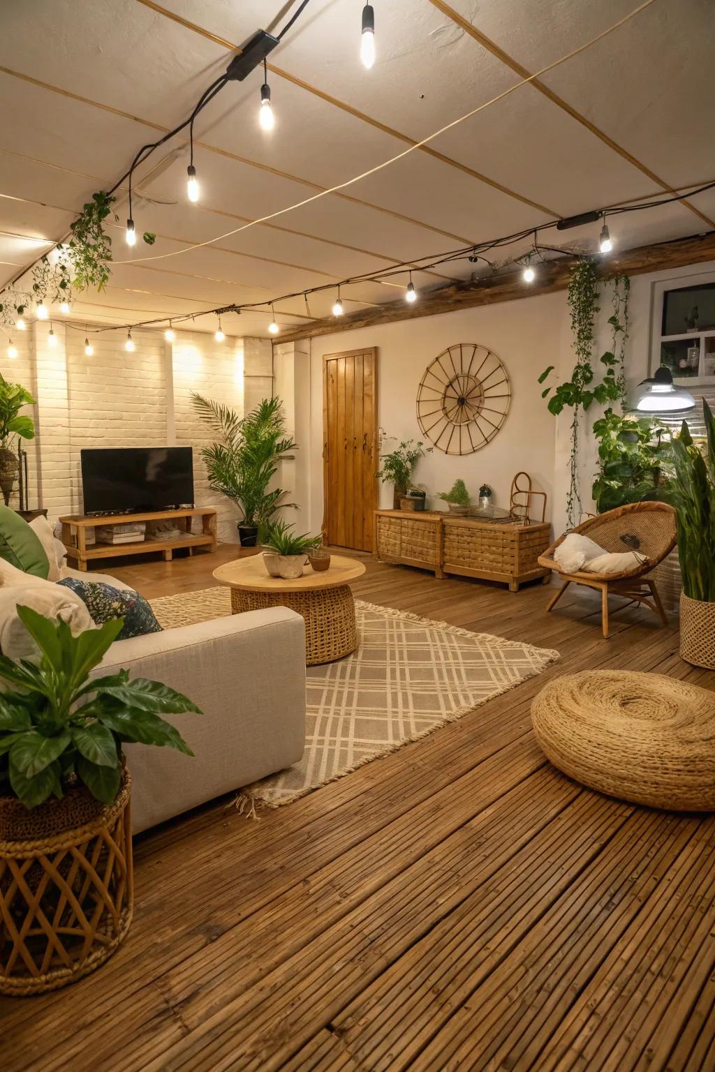 Bamboo flooring offers maintainable fashion for storm cellar living.