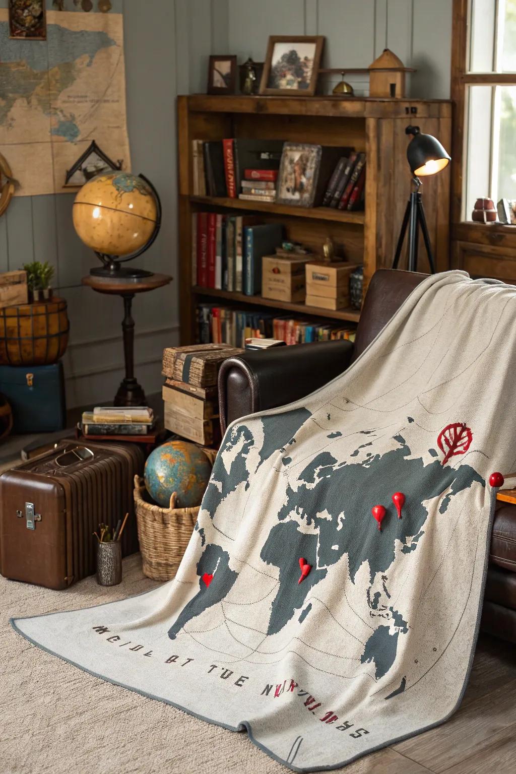 A bespoke map throw for the globetrotter at heart.