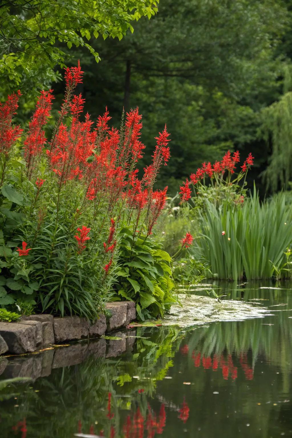 Scarlet blooms entice hummingbirds with their lively red blossoms.