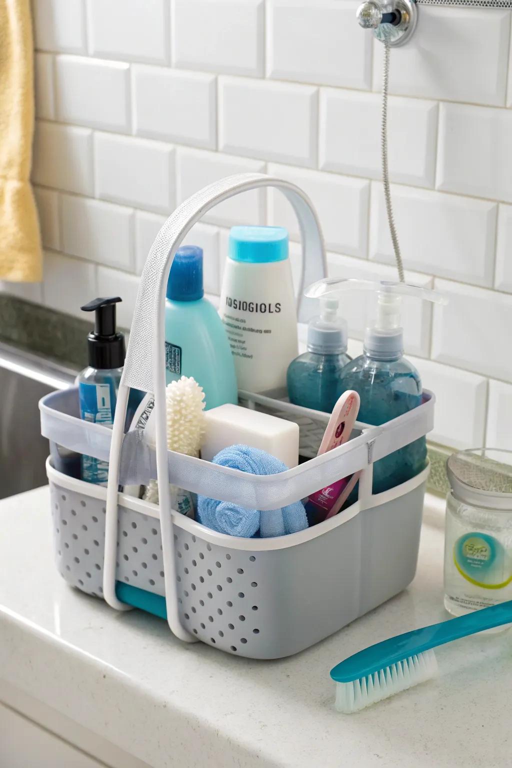 Take your must-haves anywhere with a movable shower buddy.