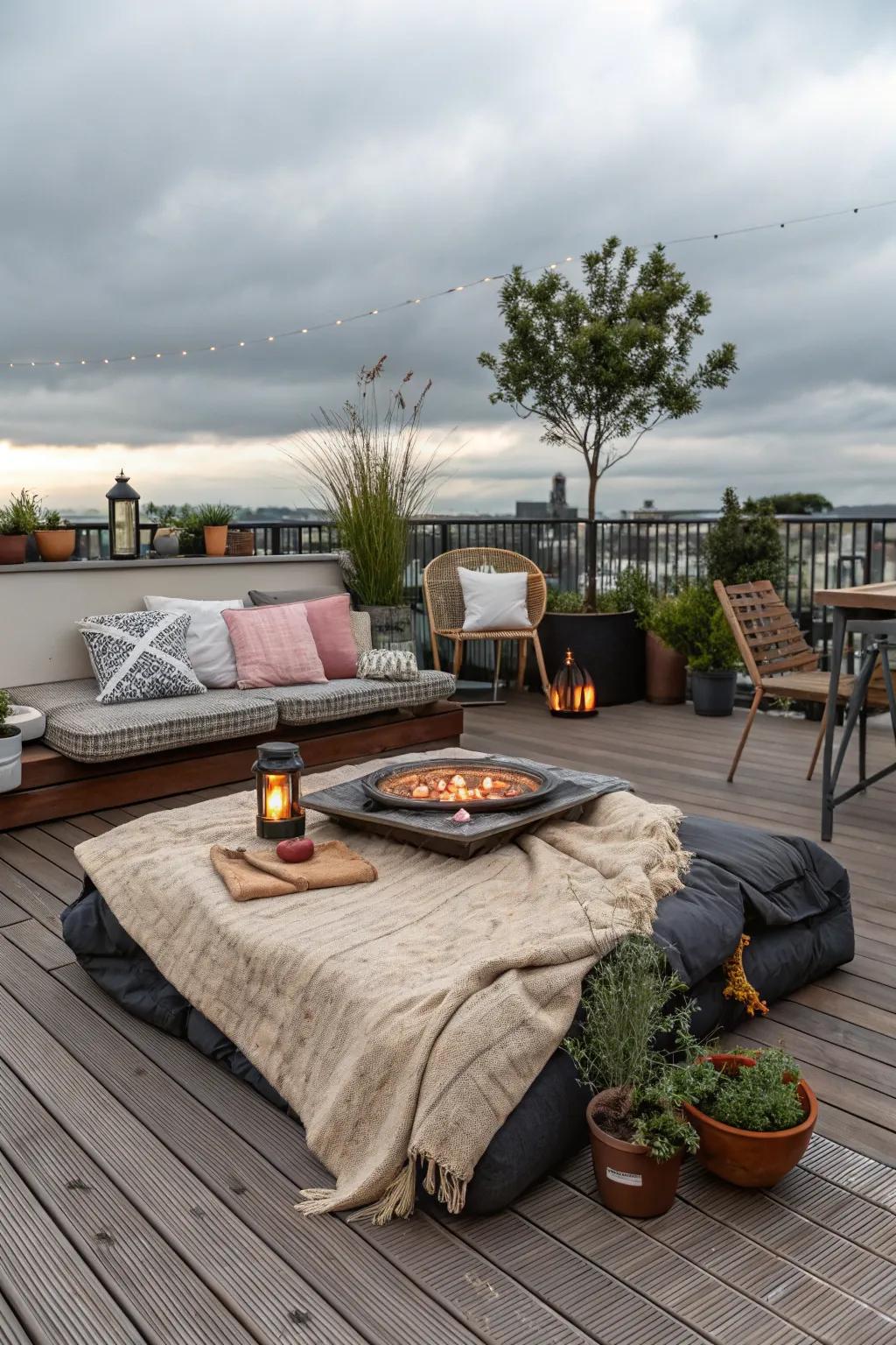 A kotatsu table offers a cozy and traditional warmth experience.