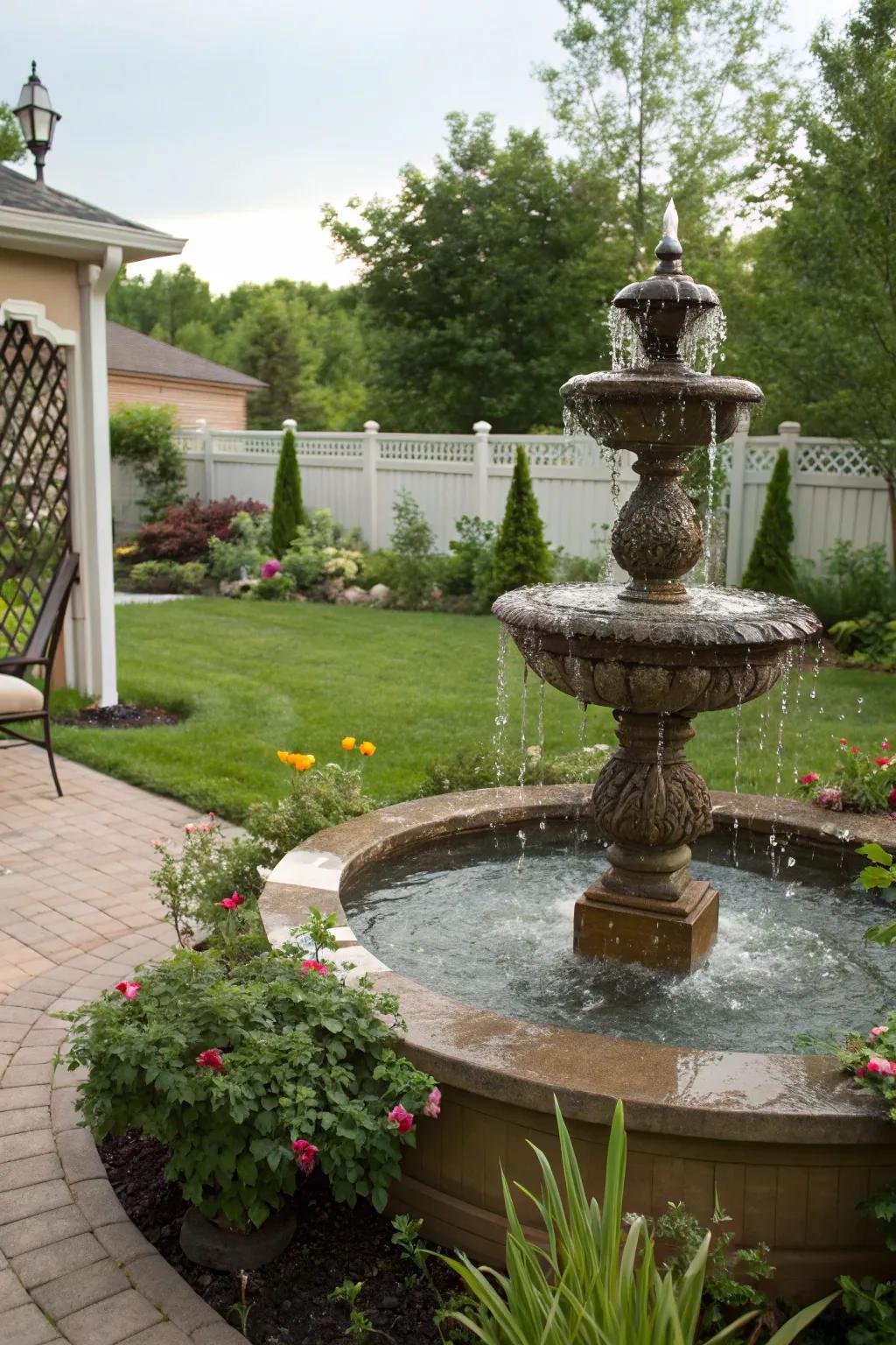 A water feature introduces a peaceful element to your backyard.