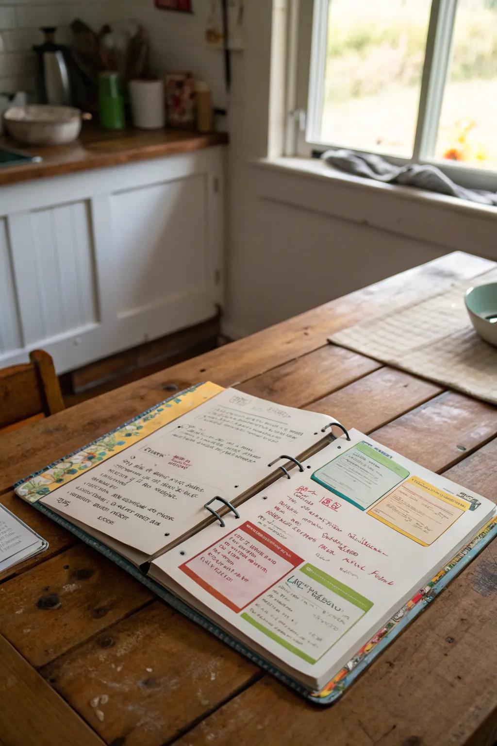 Kitchen binder created for stress-free meal plans.