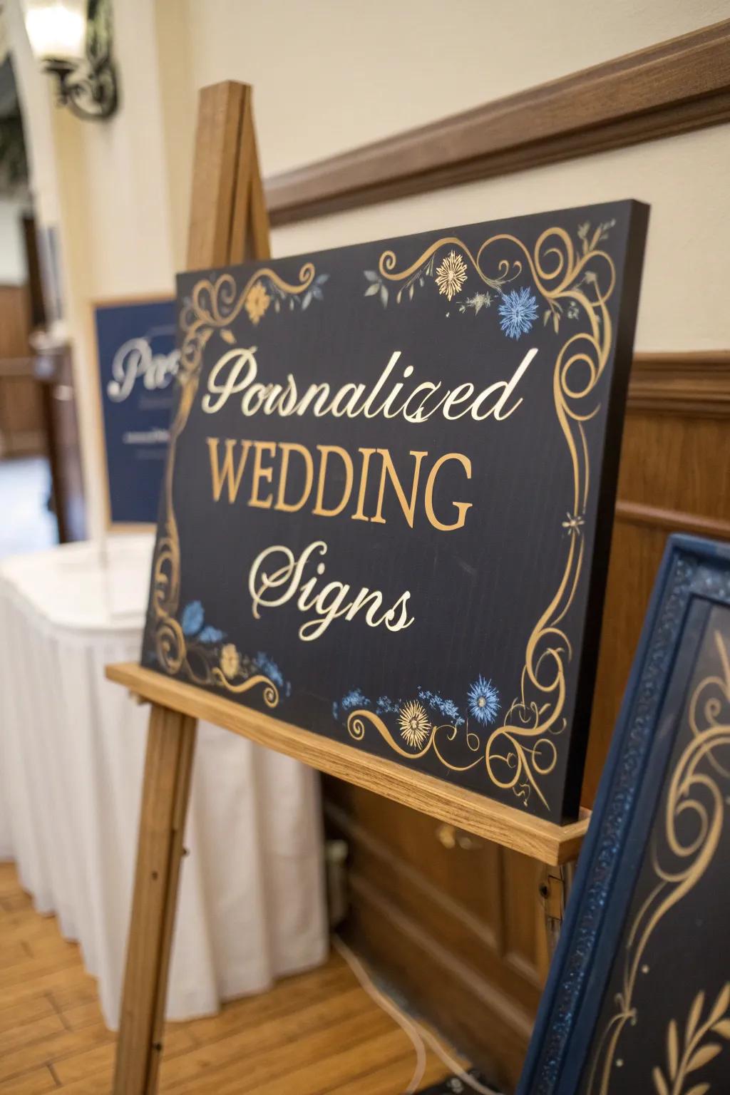 Stylish signs help guide guests while complementing your theme.