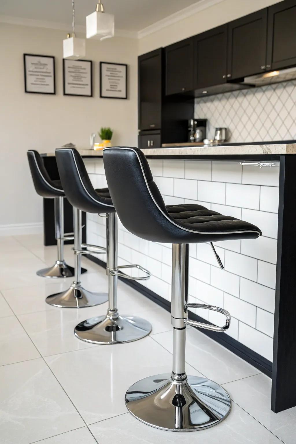 Fashionable bar stools provide seating and style in this kitchen.