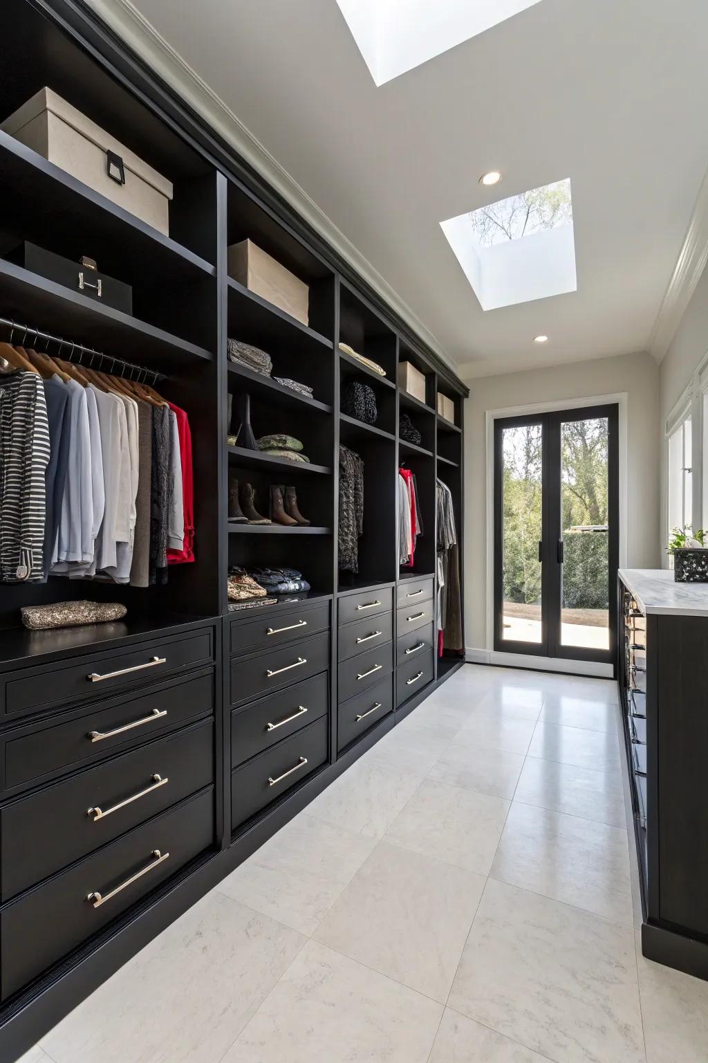 An open layout improves the sense of luxury in the closet.