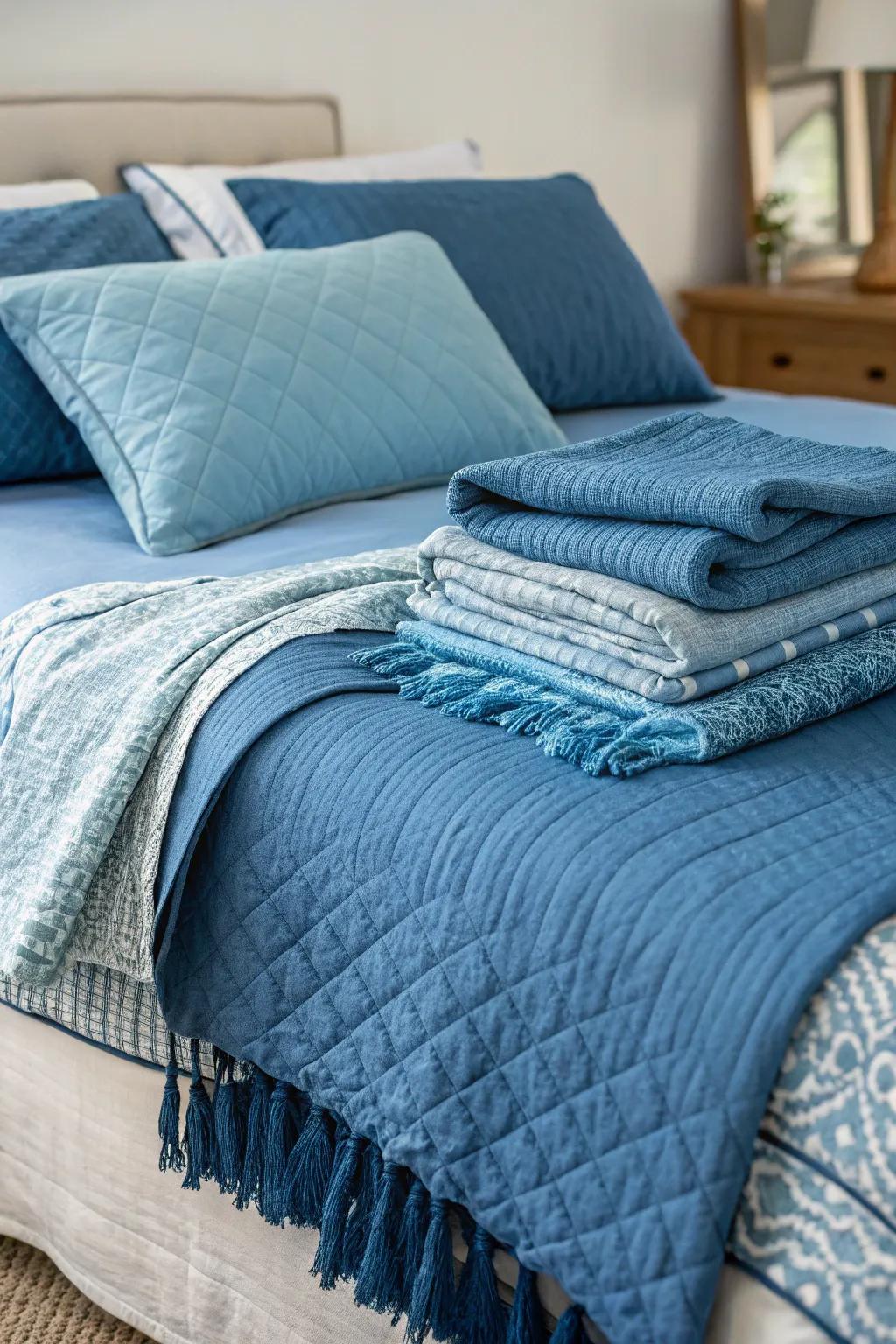Layered bedding adds a stylish touch and enhances comfort.
