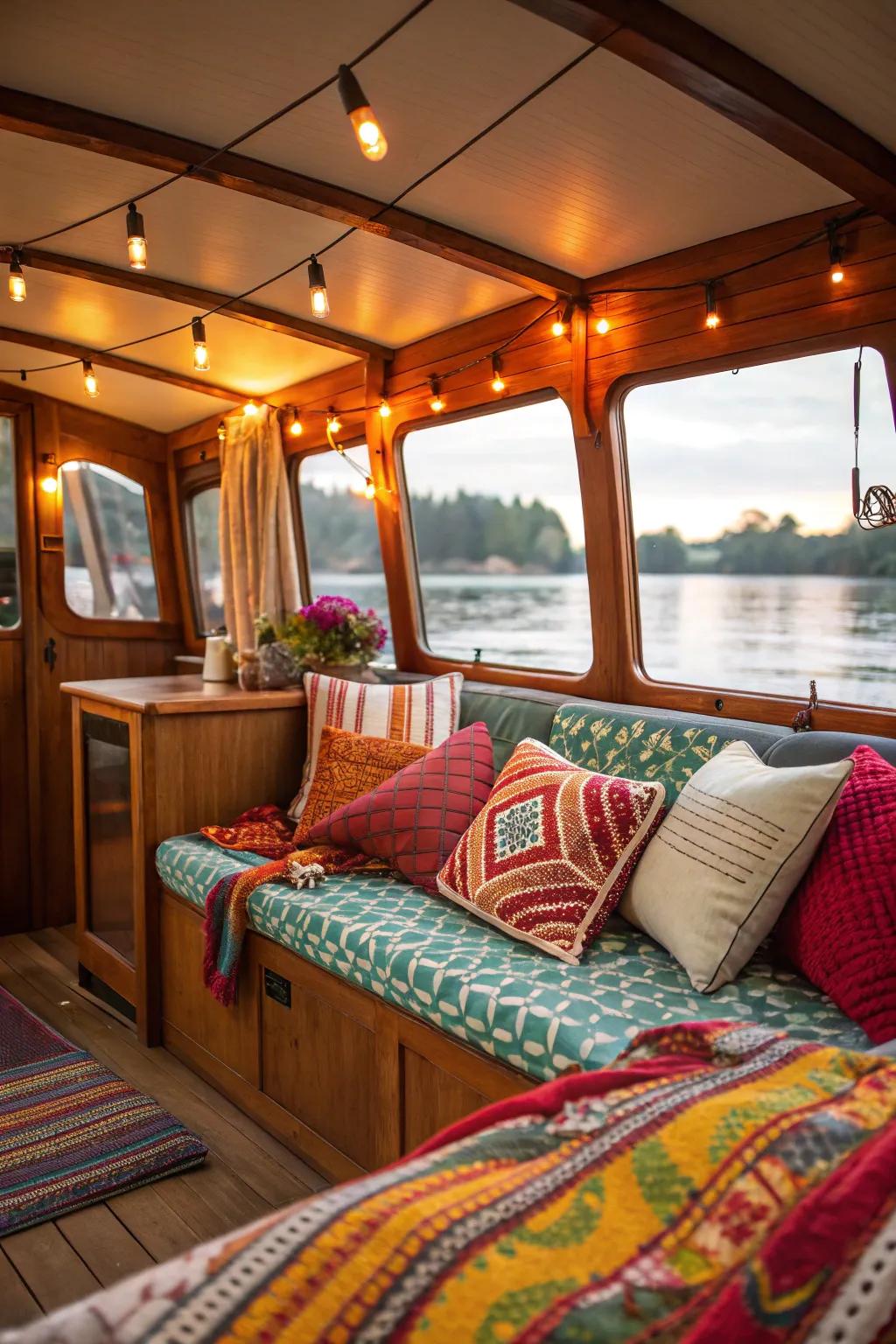 A splash of color brightens the cabin's atmosphere.