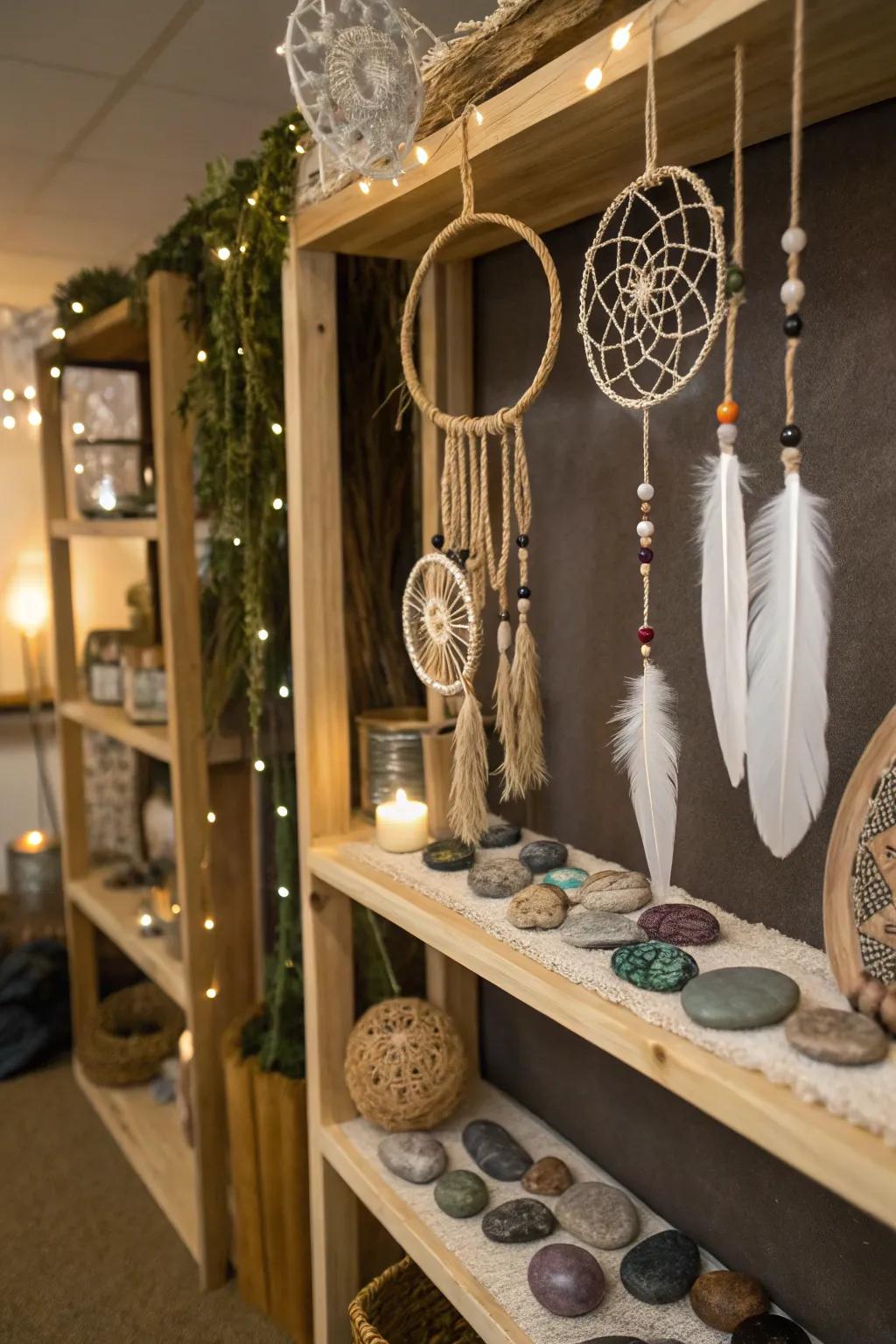 Boho accents add a whimsical touch.