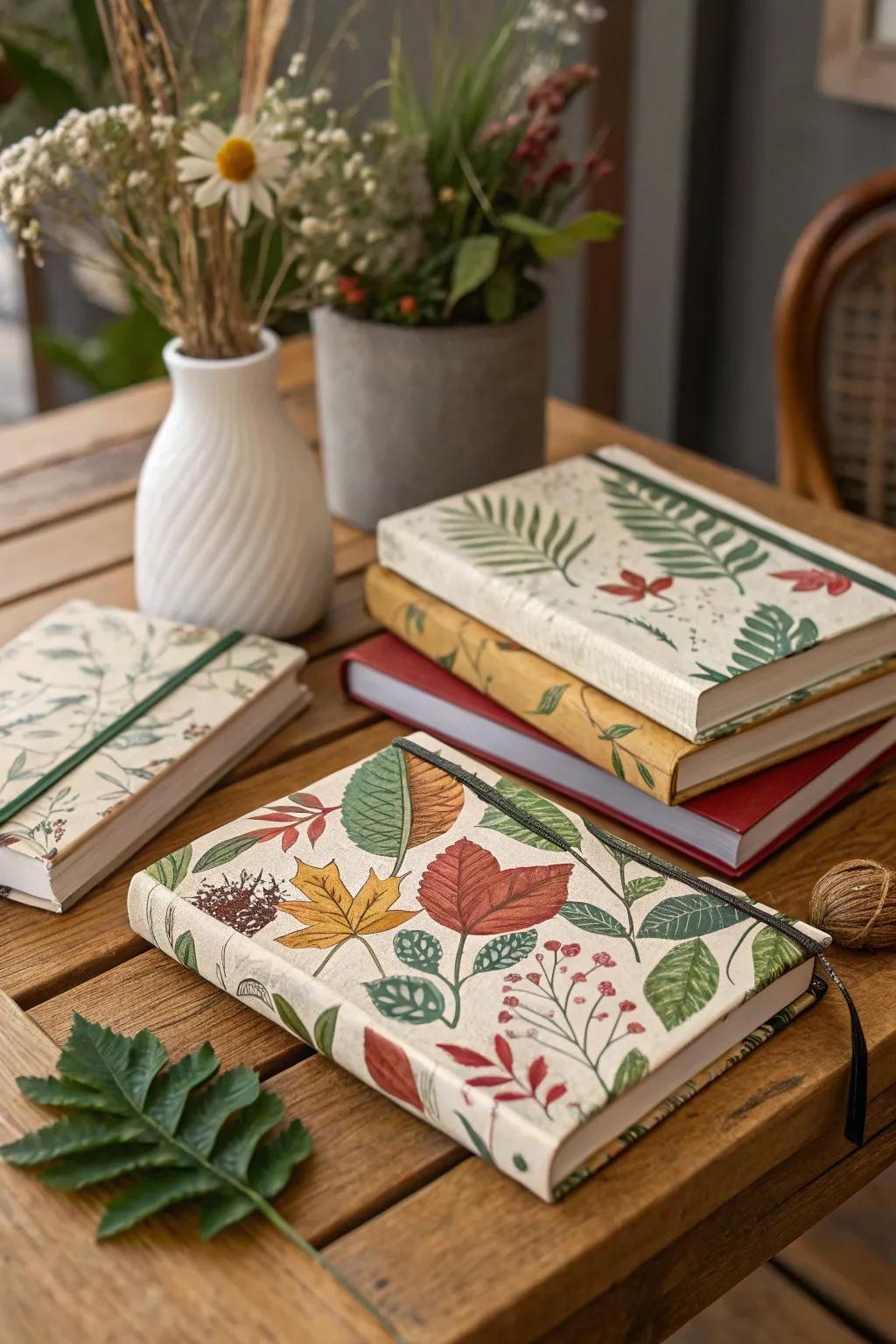 Nature-themed book covers add a calming feel.