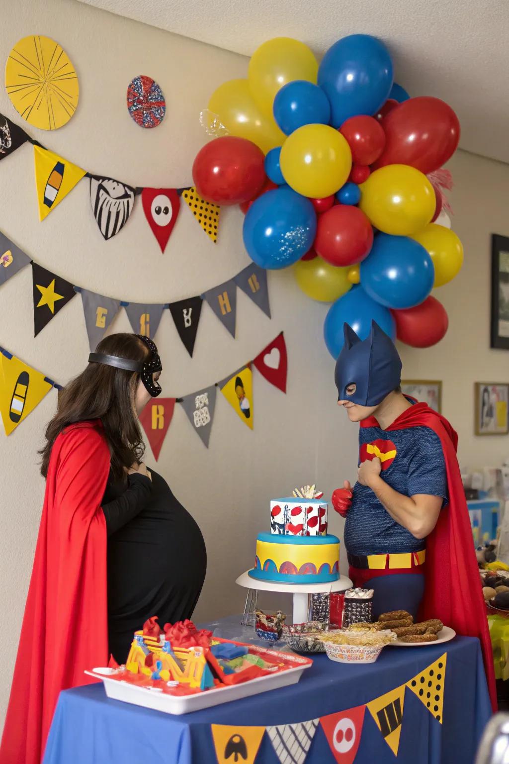 A superhero-inspired baby shower poised for action and adventure
