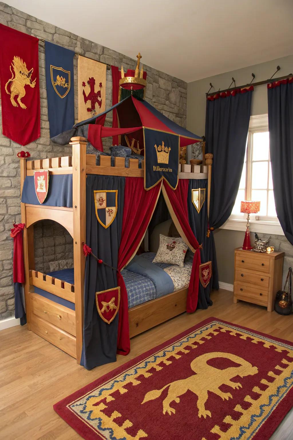 Guard the night in a grand citadel-themed canopy bed.