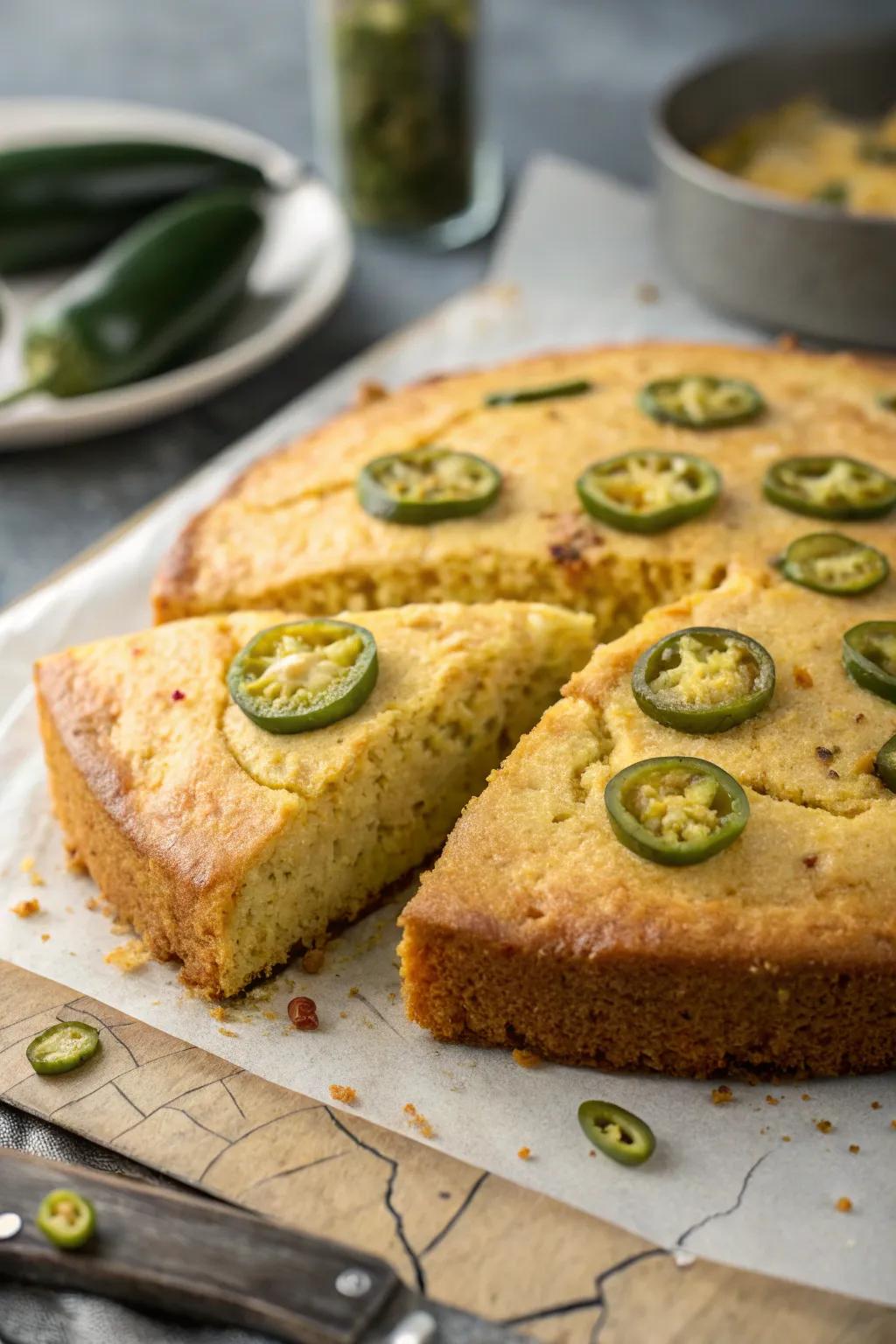 Spicy jalapeño cornbread, for a delicious and bold addition to your meal.