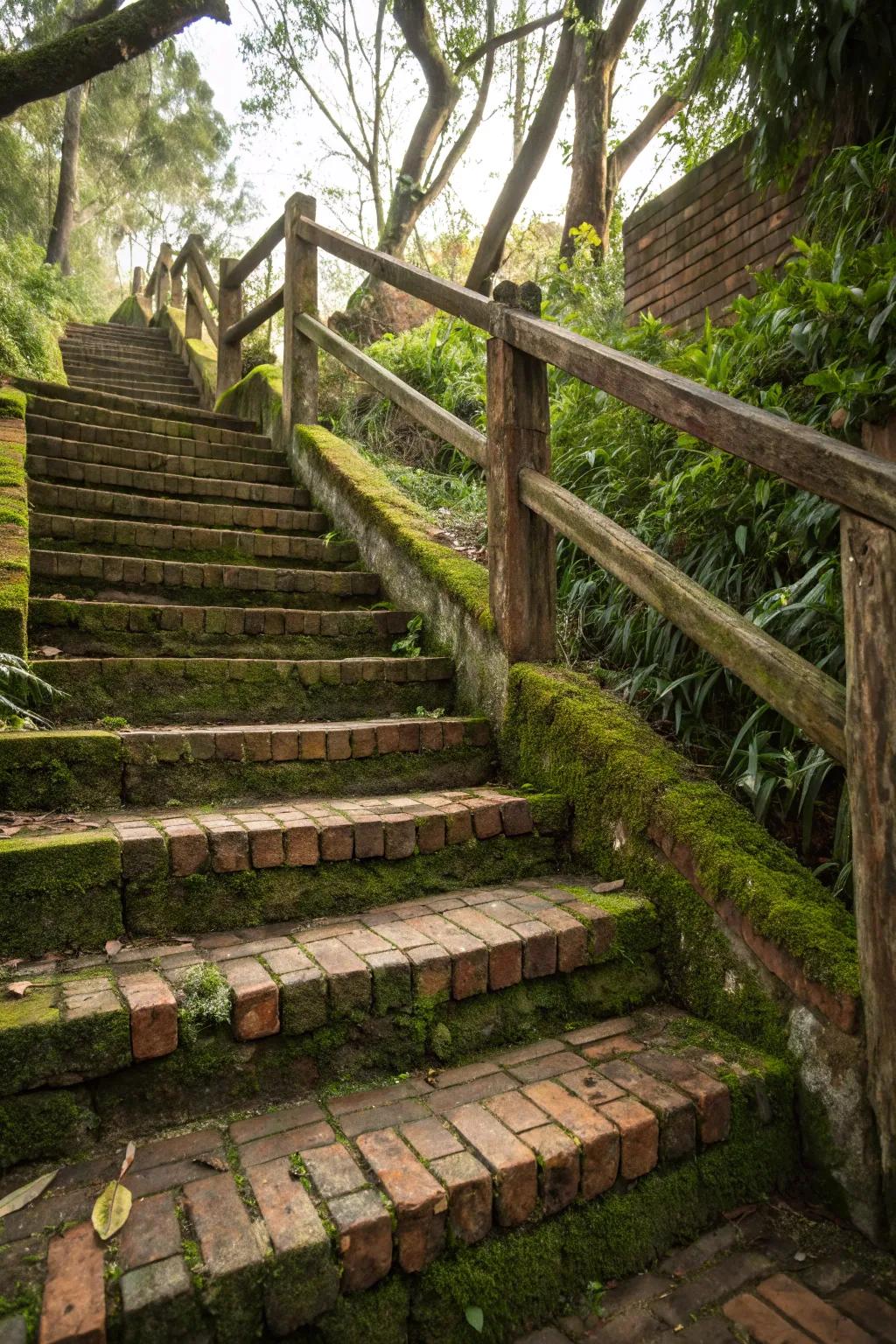 Brick and wood steps delivering a warm, textured aesthetic.