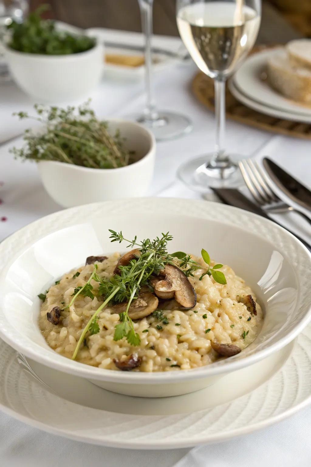 A creamy mushroom risotto, comforting and rich in flavor.