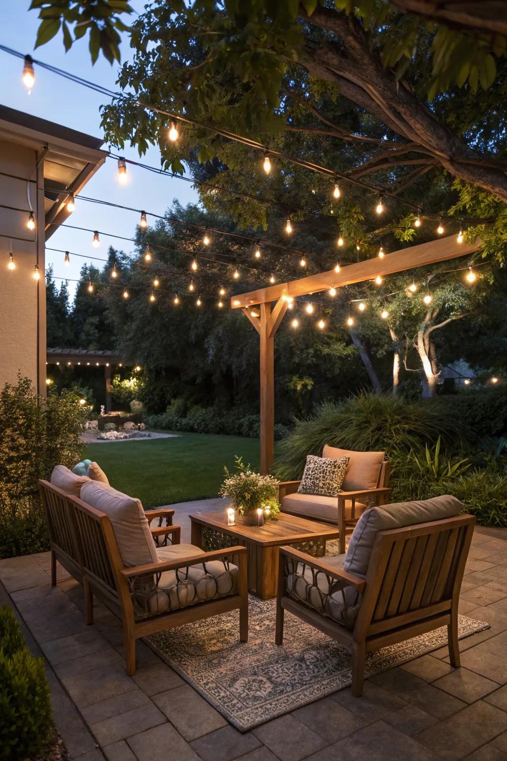 Elevate your outdoor gathering area via cable lighting.