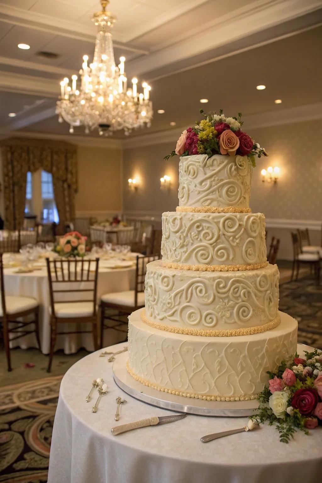 Layered artistry with intricate sweet cream designs