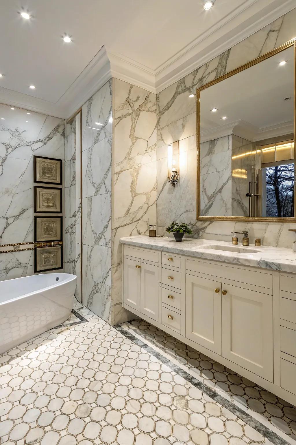 A bathroom showcasing the textured beauty of Ivory Coast marble tiles.