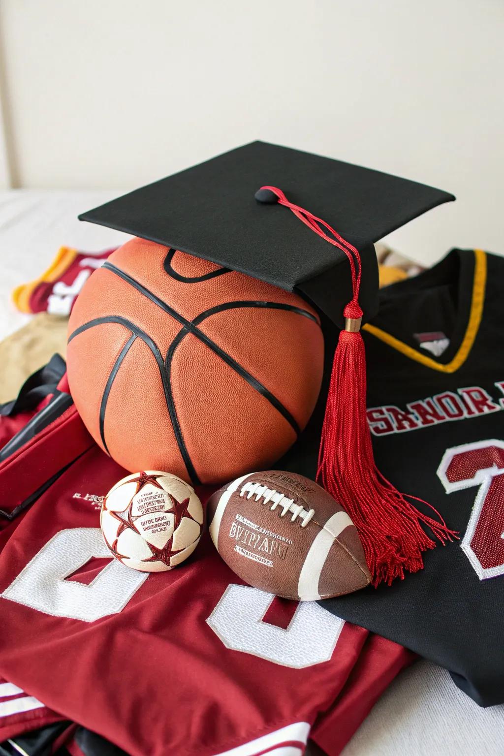 A cap presenting an athletic motif intended for the athletic graduate.