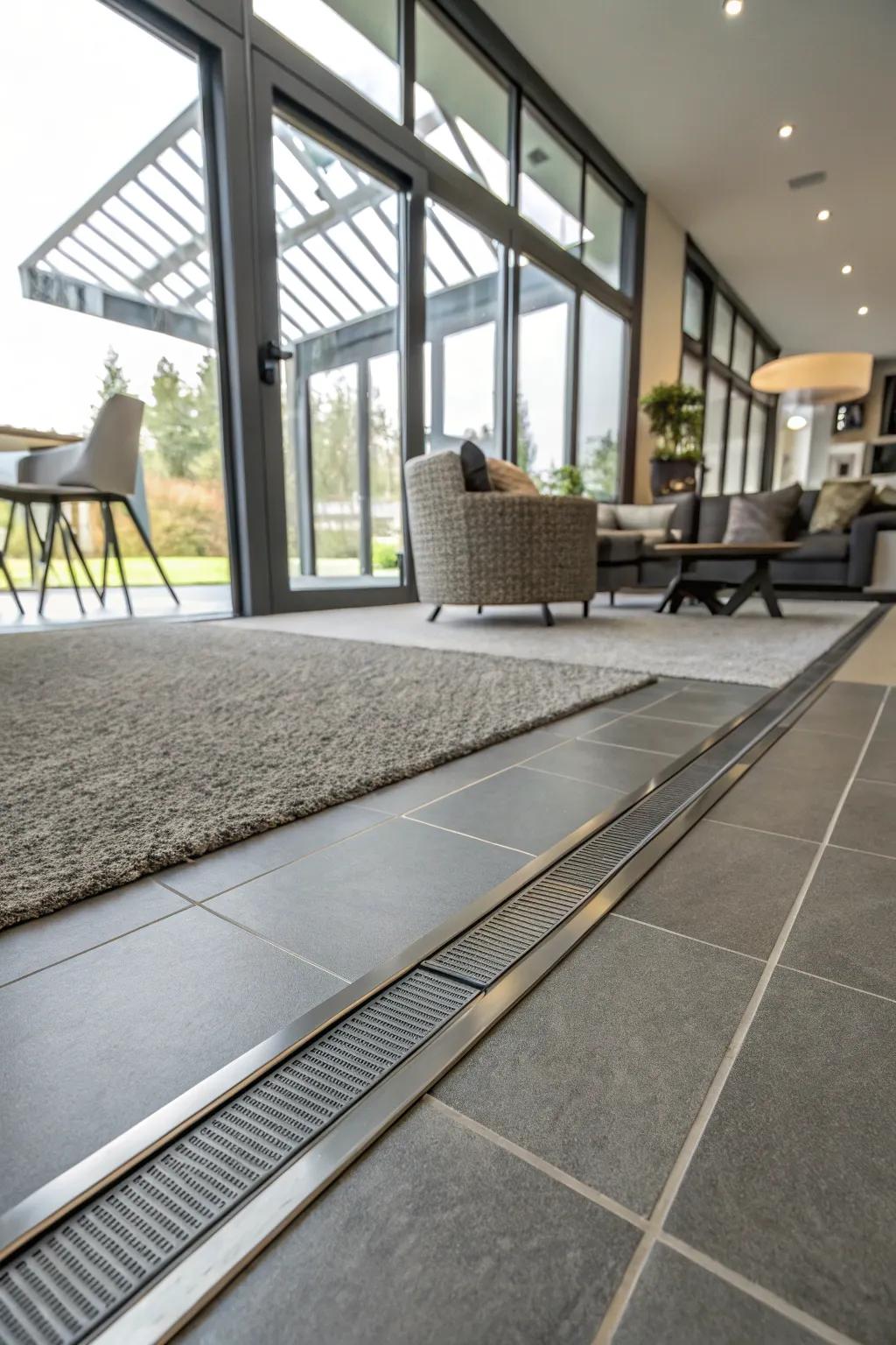 Sleek metal strip for a modern transition