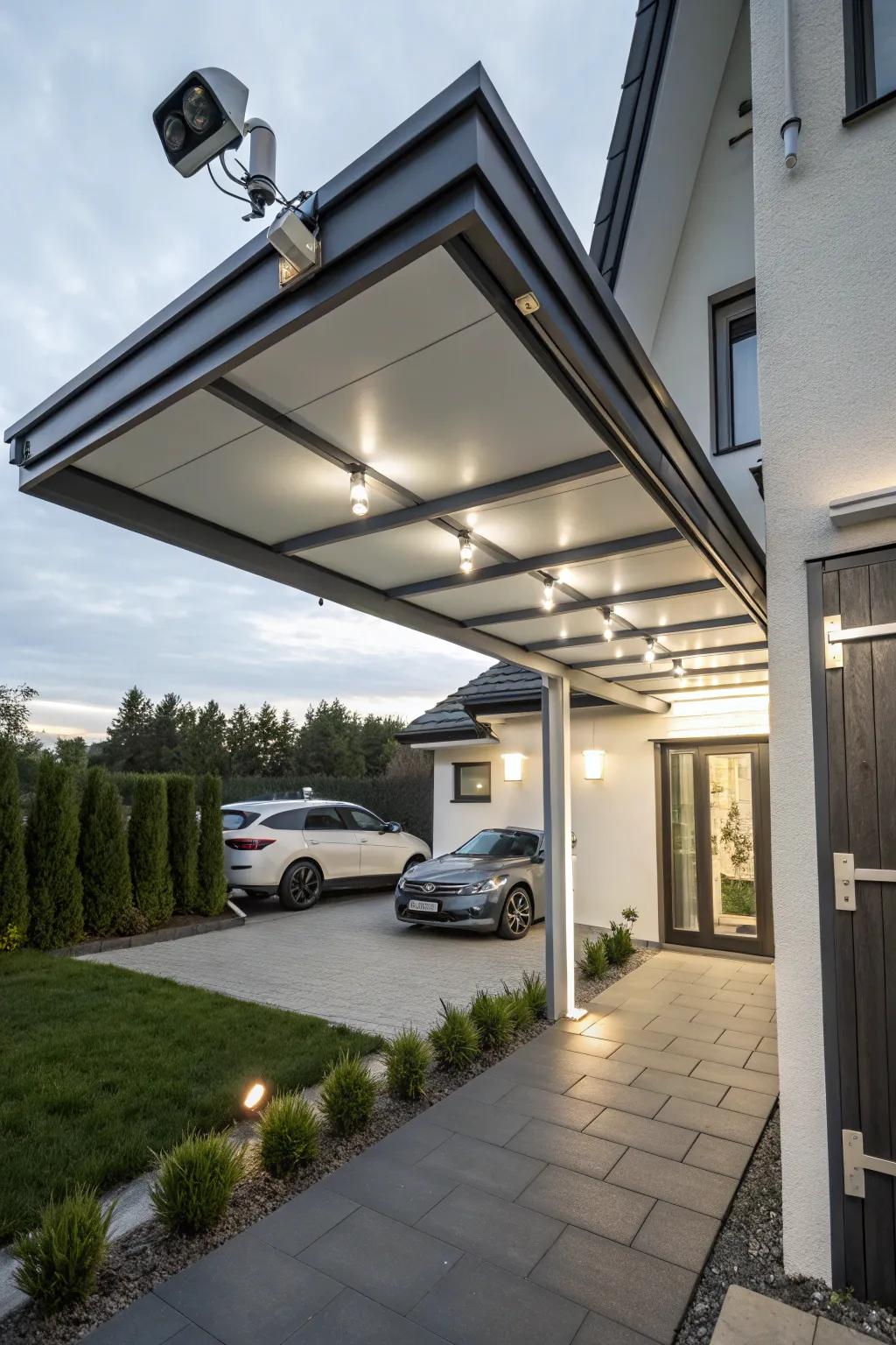 A carport equipped with the latest smart technology.