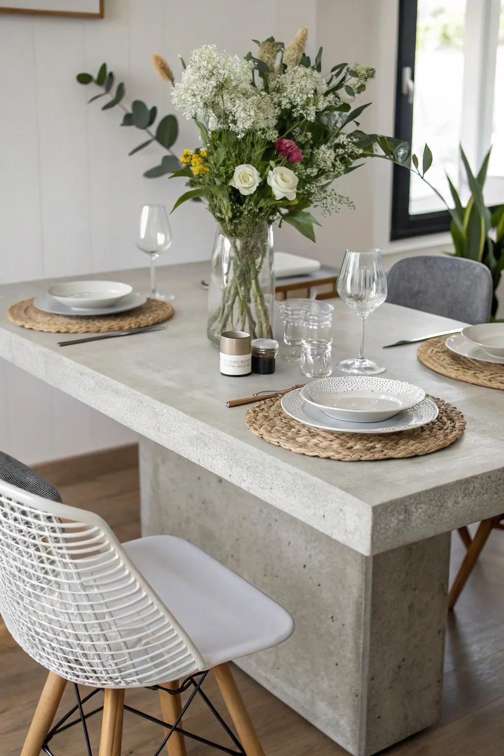 Up-to-date and minimalistic with a cement block centerpiece base.