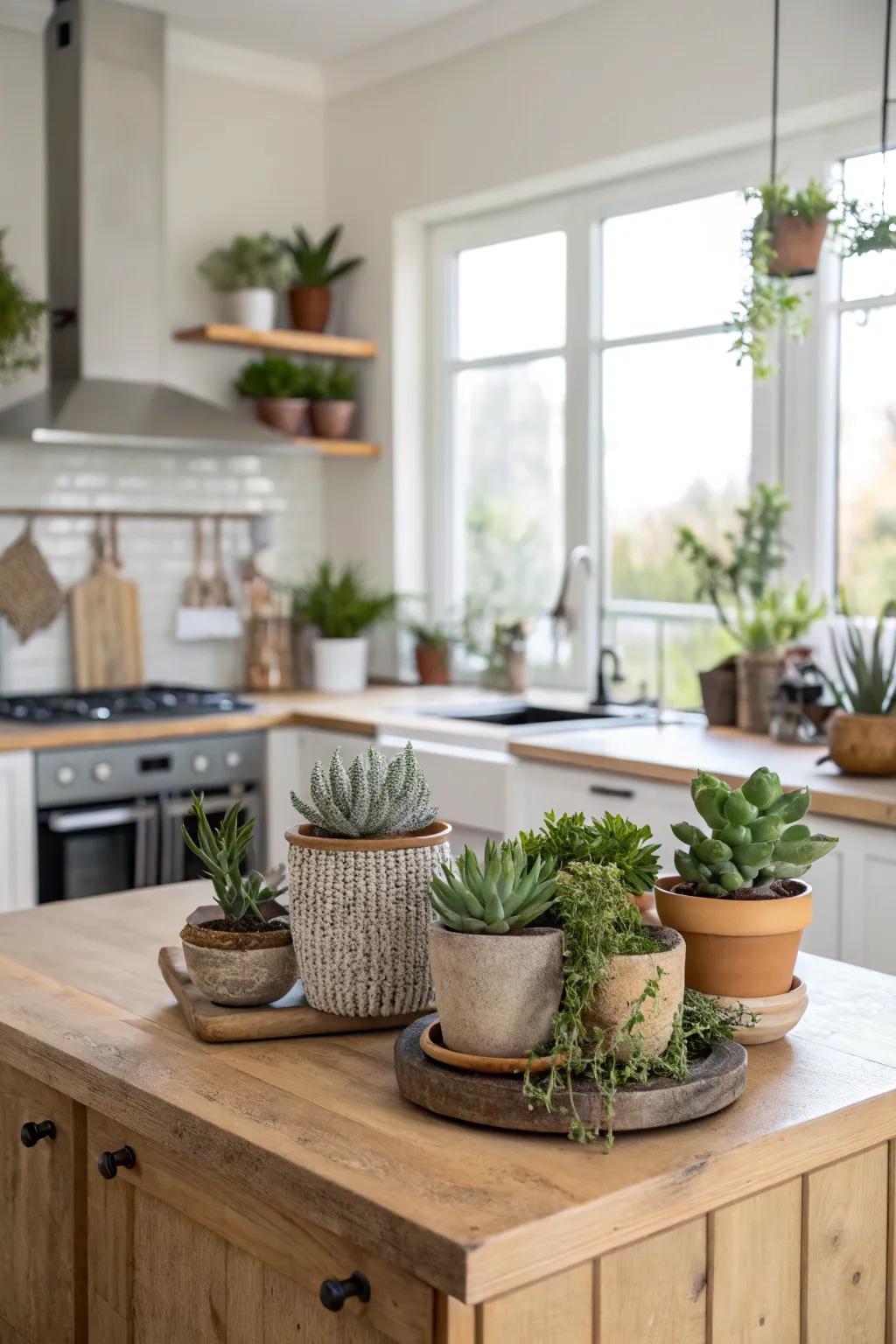 Enhance your kitchen island with vibrant greenery.