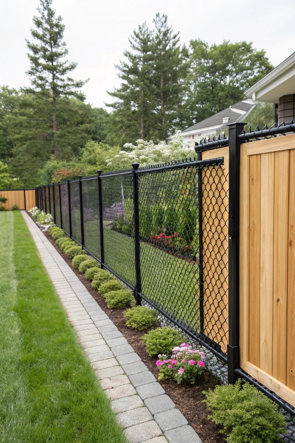 Timber sections impart sophistication to your fence.