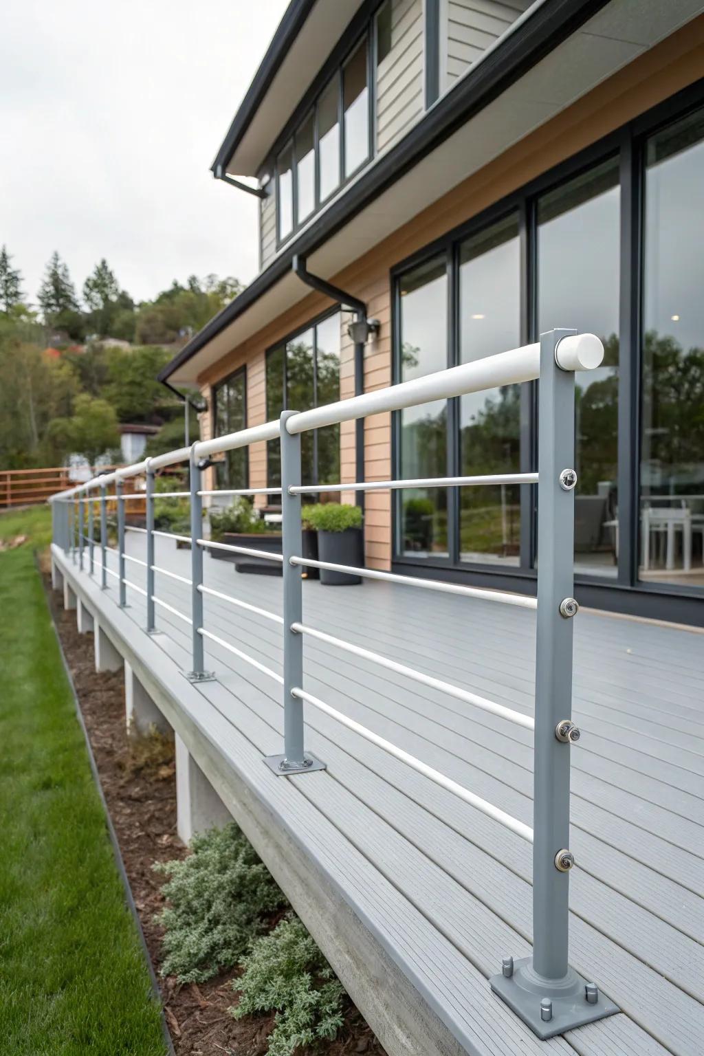 PVC pipes offer an economical modern railing option.