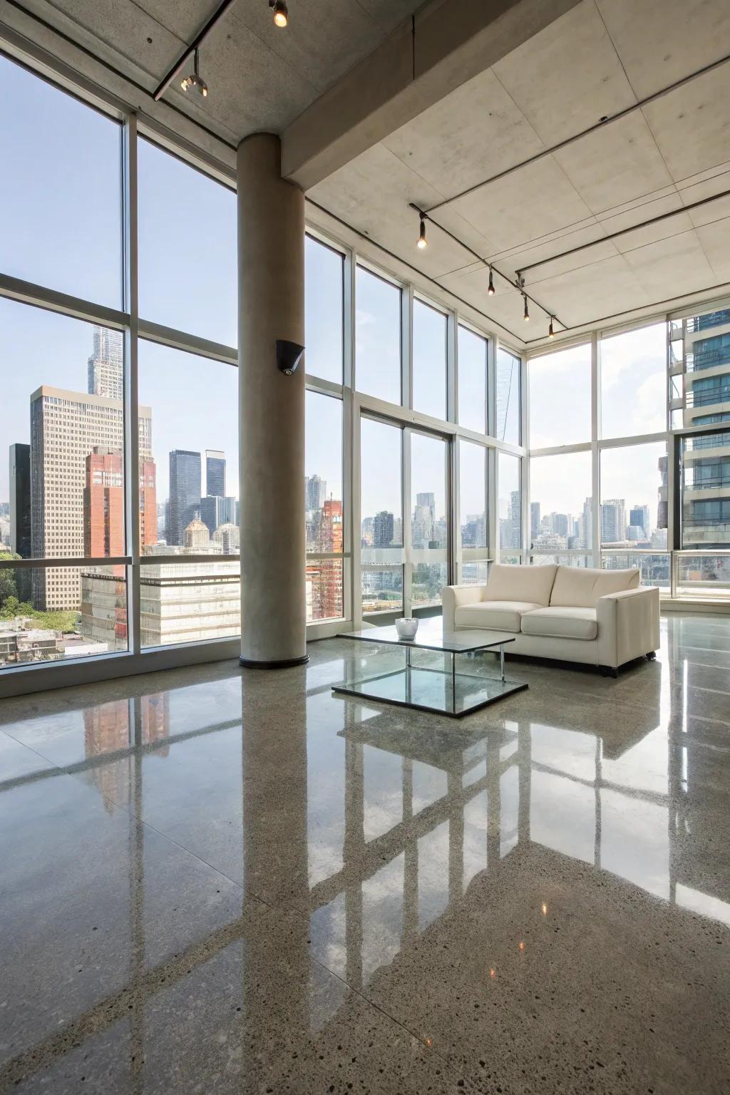 Polished concrete gives modern elegance to large spaces.
