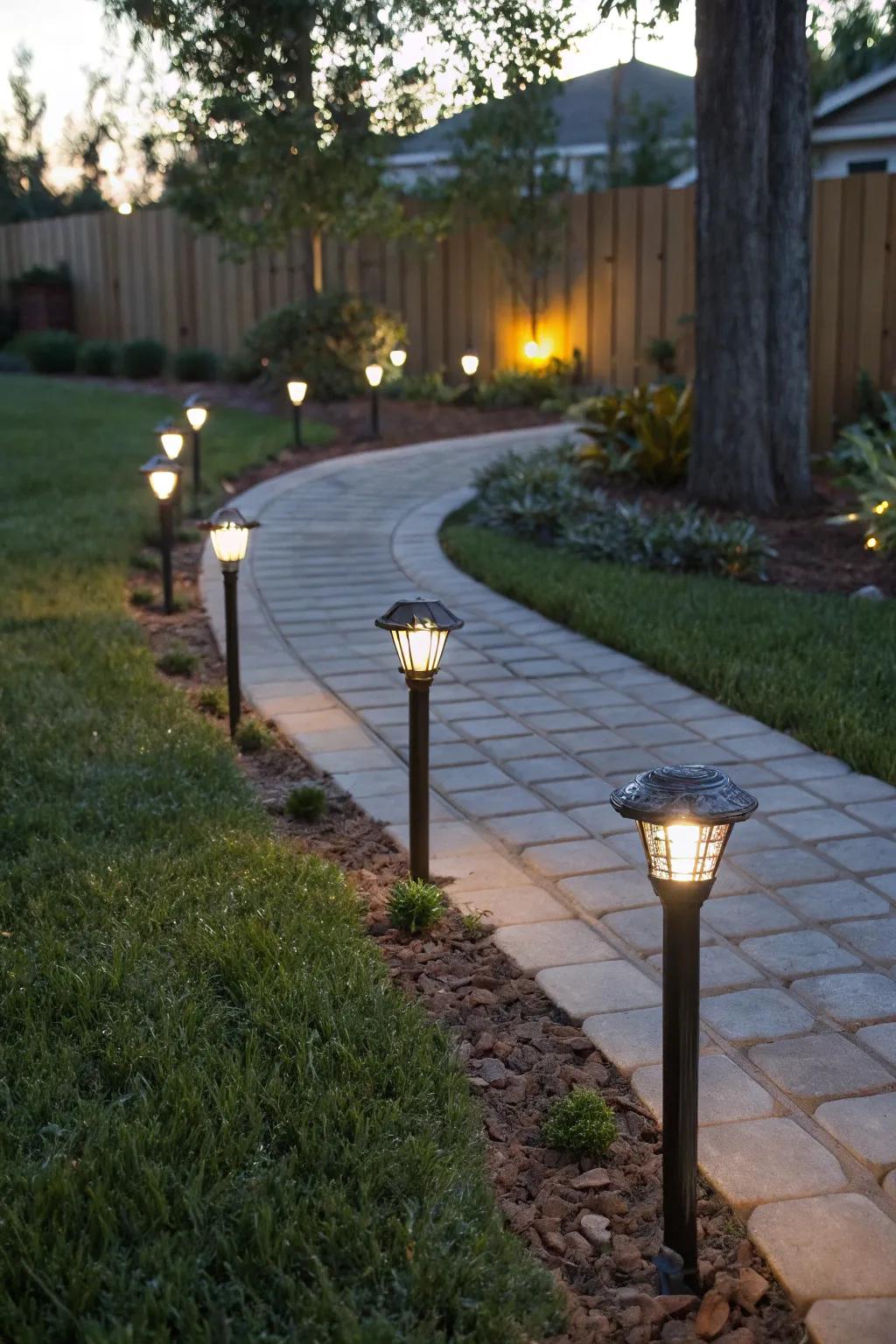 Solar path lights offer an eco-friendly glow to your garden.