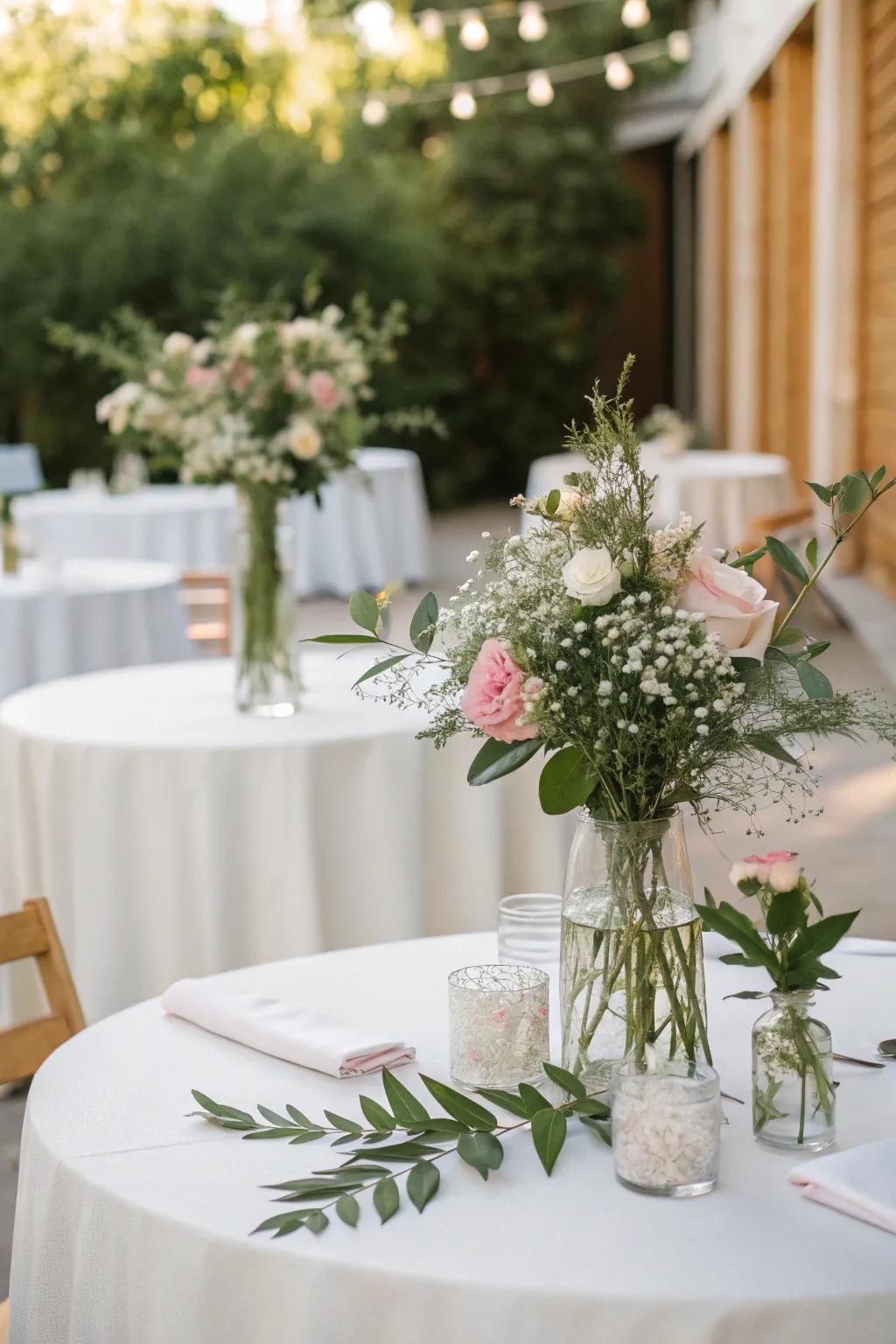 Elegant minimalist floral arrangements for a stylish wedding table.